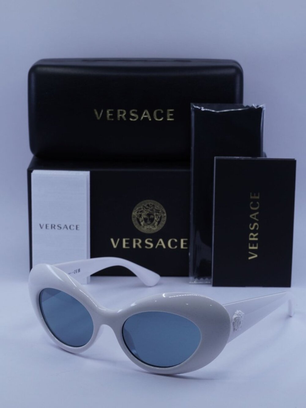 Versace VE4456U 314/1 Oval Sunglasses – White/Grey
